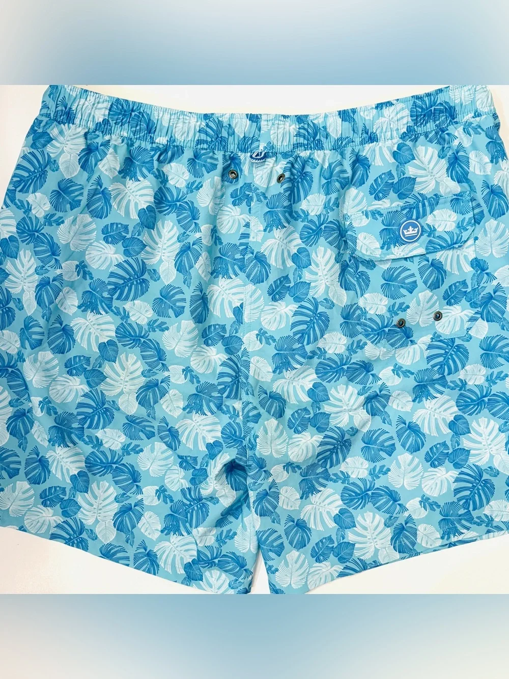 Peter Millar Crown Linework Monstera Swim Trunks XL Blue 7” Stretch Lined